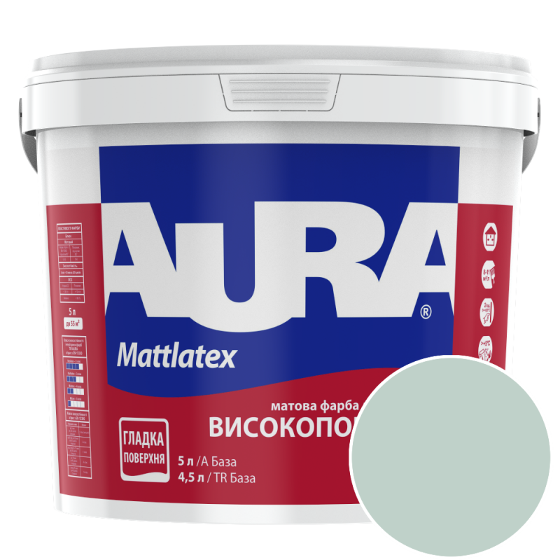 Фарба інтер'єрна миюча Aura Mattlatex NCS S 1510-B80G (світлий зеленувато-сірий) матова 5 л
