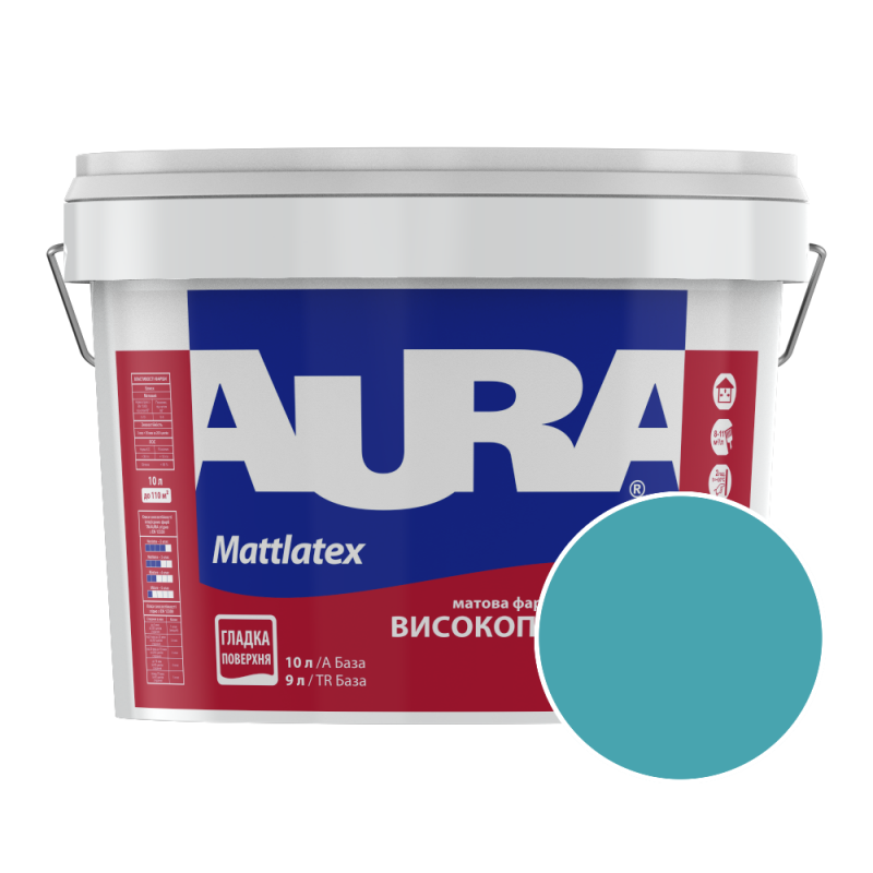 Краска интерьерная моющаяся Aura Mattlatex NCS S 2050-B20G (приглушённый бирюзовый) матовая 10 л