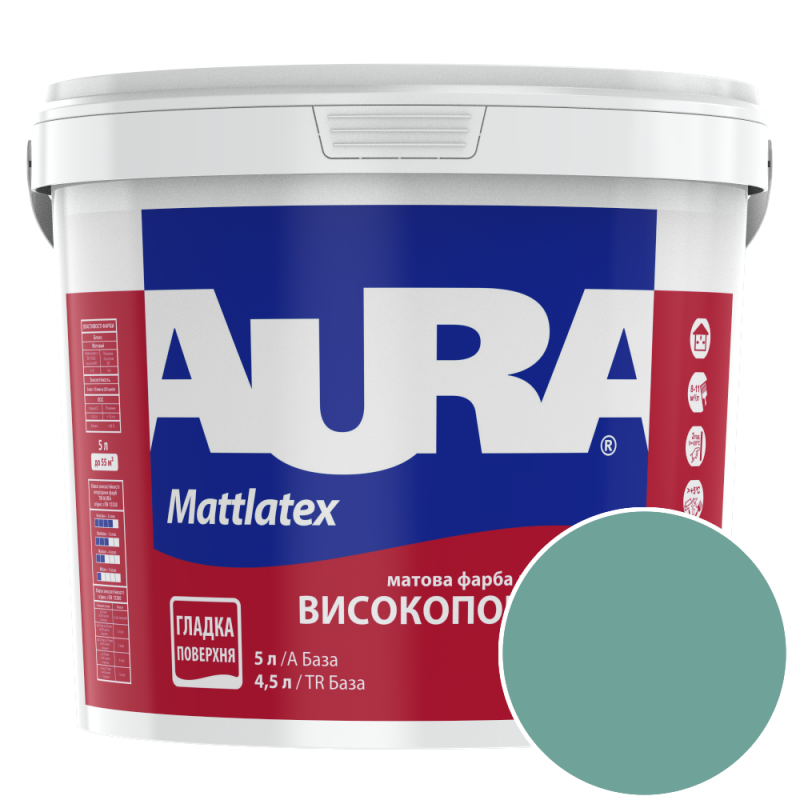 Фарба інтер'єрна миюча Aura Mattlatex NCS S 3030-B60G (смарагдовий) матова 5 л