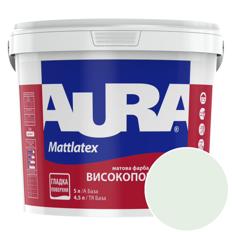 Фарба інтер'єрна миюча Aura Mattlatex NOVA F043 (ніжний зеленувато-сірий) матова 5 л