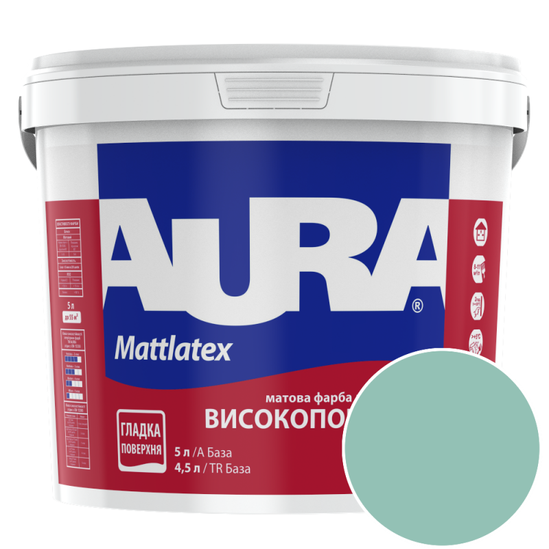 Фарба інтер'єрна миюча Aura Mattlatex NOVA K037 (нефритовий) матова 5 л