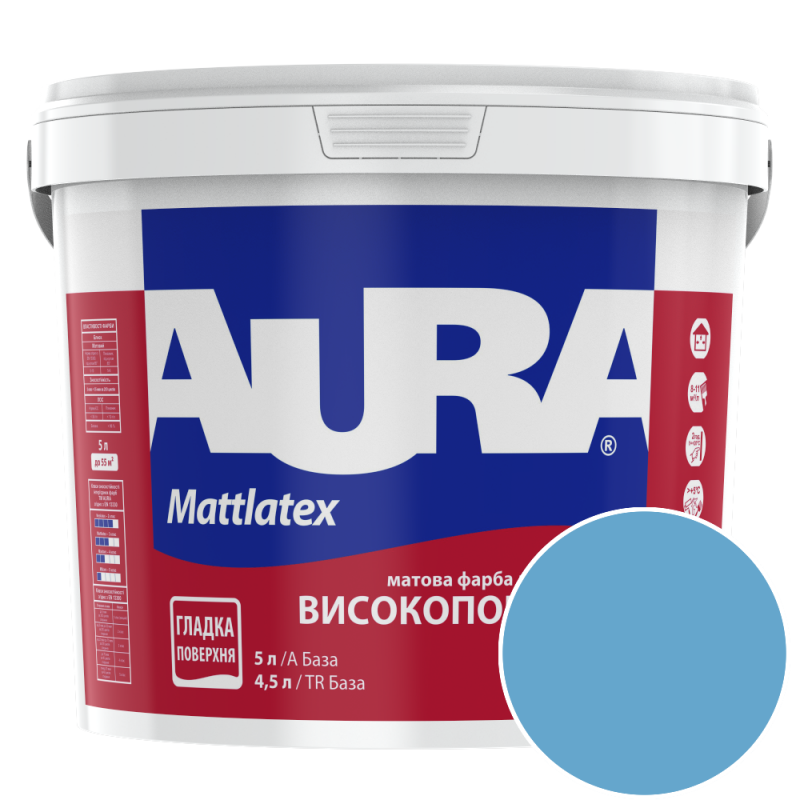 Краска интерьерная моющаяся Aura Mattlatex NOVA N016 (бирюзово-синий) матовая 5 л