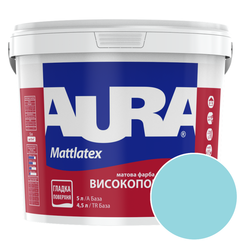 Фарба інтер'єрна миюча Aura Mattlatex RAL 210 80 25 (м'ятний) матова 5 л