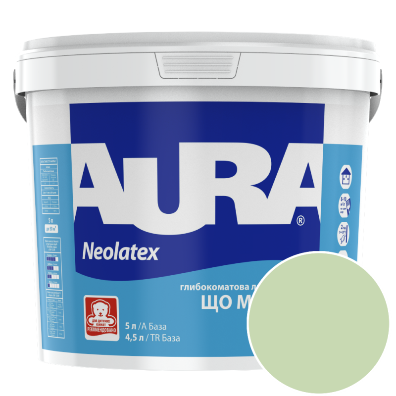 Краска интерьерная латексная Aura Neolatex NCS 1020-G30Y (салатовый) глубокоматовая 5 л