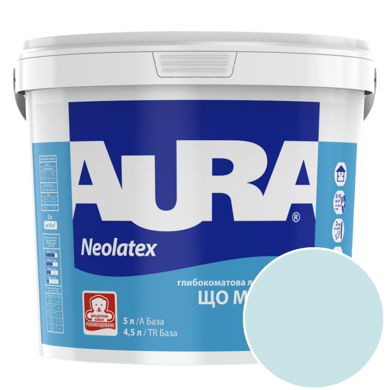 Краска интерьерная латексная Aura Neolatex NCS S 0515-B20G (нежный голубовато-серый 2) глубокоматовая 5 л