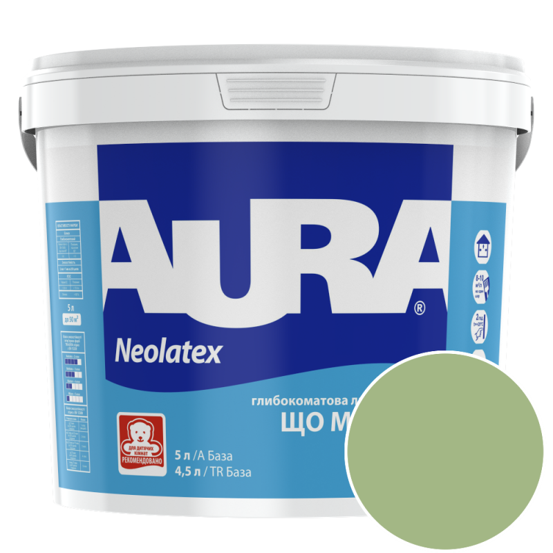 Фарба інтер'єрна латексна Aura Neolatex NCS S 2030-G30Y (теплий світло-фісташковий) глибокоматова 5 л