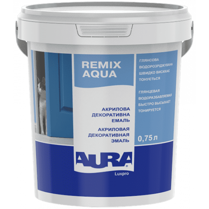 Акриловая эмаль AURA Luxpro Remix Aqua 70 без запаха глянцевая. 0.75 л