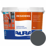 Краска фасадная силиконовая Aura Luxpro Residens RAL 7016 (антрацитово-серый) матовая TR 9 л 