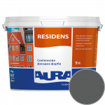 Краска фасадная силиконовая Aura Luxpro Residens RAL 7043 (транспортный серый Б) матовая TR 9 л 