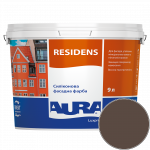 Краска фасадная силиконовая Aura Luxpro Residens RAL 8028 (терракотовый коричневый) матовая TR 9 л 