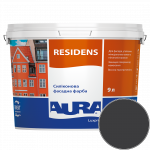 Краска фасадная силиконовая Aura Luxpro Residens RAL 9005 (глубокий чёрный) матовая TR 9 л 