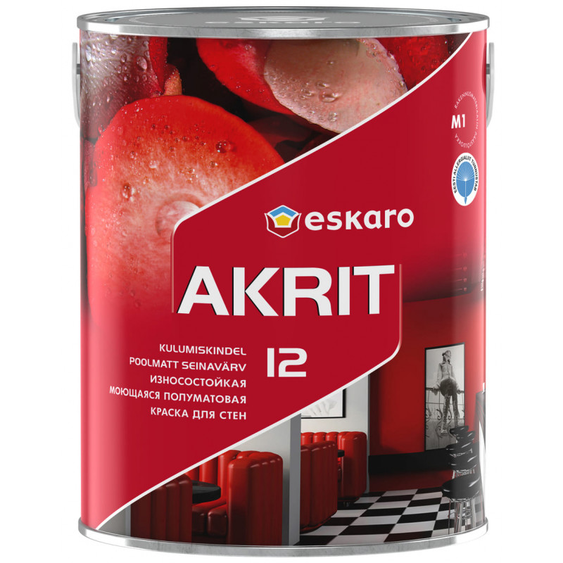 Краска акрилатная Eskaro Akrit 12 для потолков и стен износостойкая полуматовая белая 2.85 л