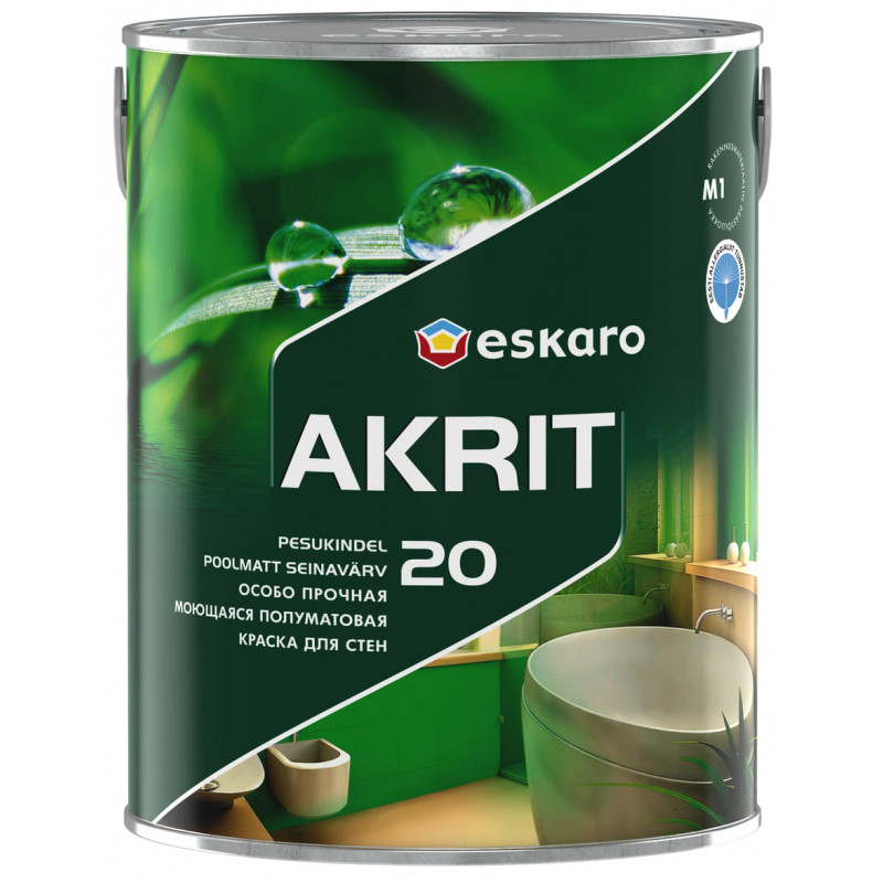 Краска акрилатная Eskaro Akrit 20 для стен и потолков моющаяся полуматовая белая 2.85 л