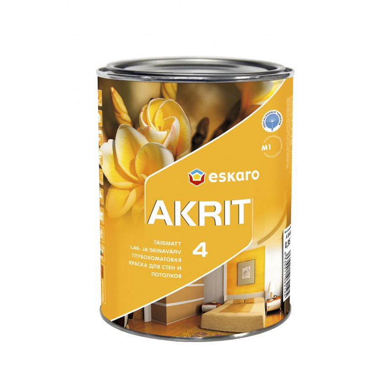 Краска акрилатная Eskaro Akrit 4 для потолков и стен глубокоматовая белая 0.95 л