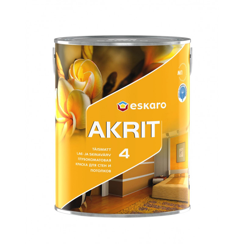Краска акрилатная Eskaro Akrit 4 для потолков и стен глубокоматовая белая 2.85 л