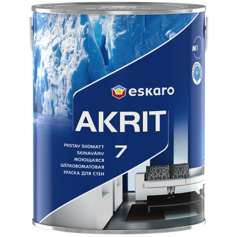 Краска акрилатная Eskaro Akrit 7 для потолков и стен шелковисто-матовая белая TR 2.7 л 
