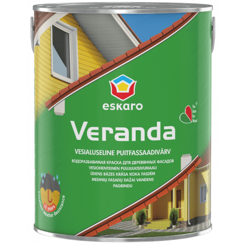 Водорозріджувана масляна фарба Eskaro Veranda для фарбування зовнішніх дерев'яних поверхонь біла TR 2.7 л 