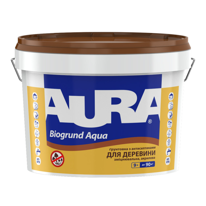 Грунтовка для древесины Aura Biogrund Aqua не создает пленку бесцветный 9 л