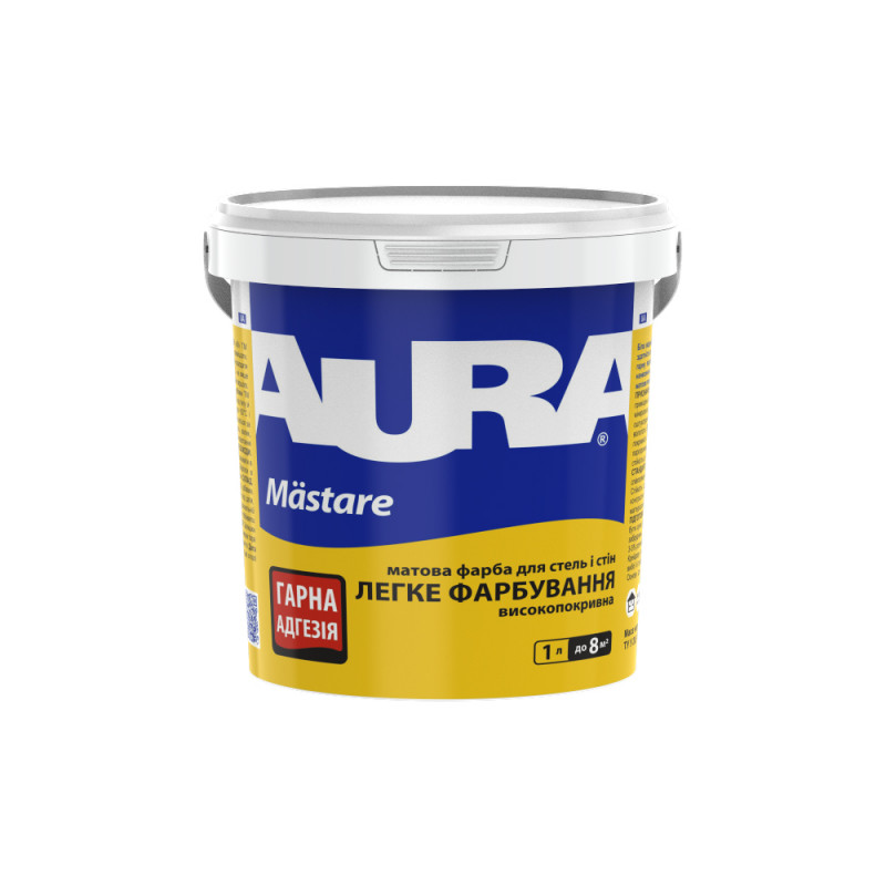 Краска для потолков и стен Aura Mastare водно-дисперсионная глубокоматовая белая 1 л / 1.4 кг