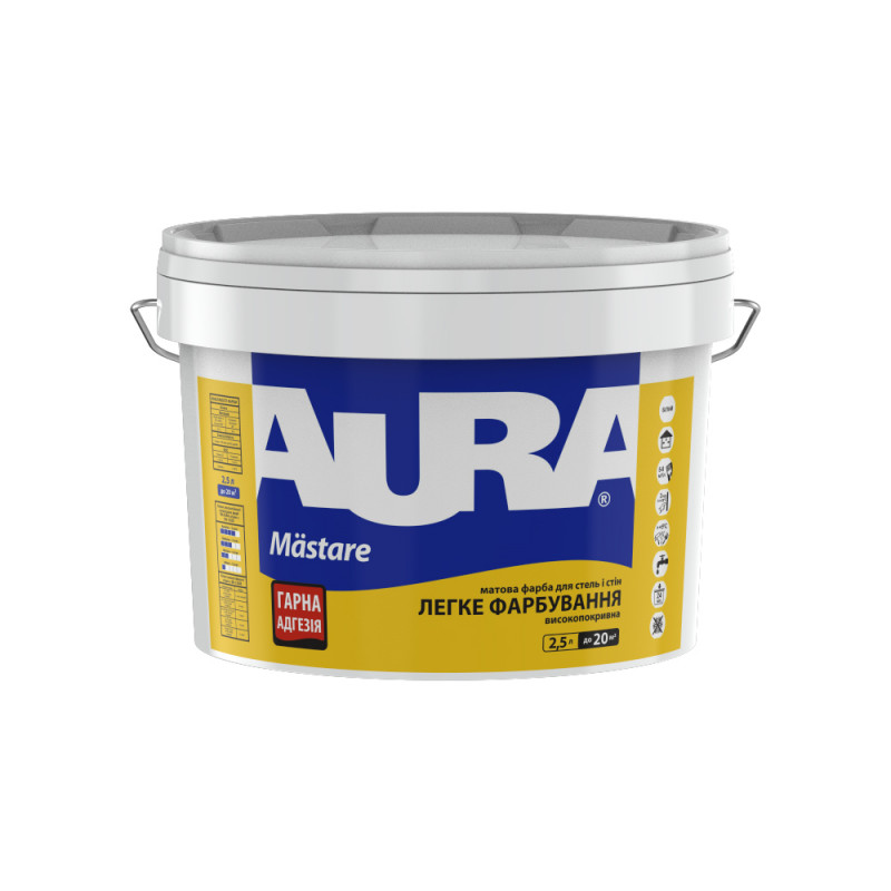 Краска для потолков и стен Aura Mastare водно-дисперсионная глубокоматовая белая 2.5 л / 3.5 кг