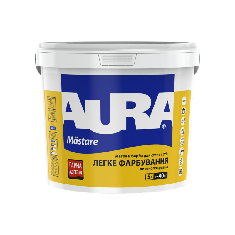 Фарба для стель та стін Aura Mastare водно-дисперсійна глибокоматова біла 5 л / 7 кг