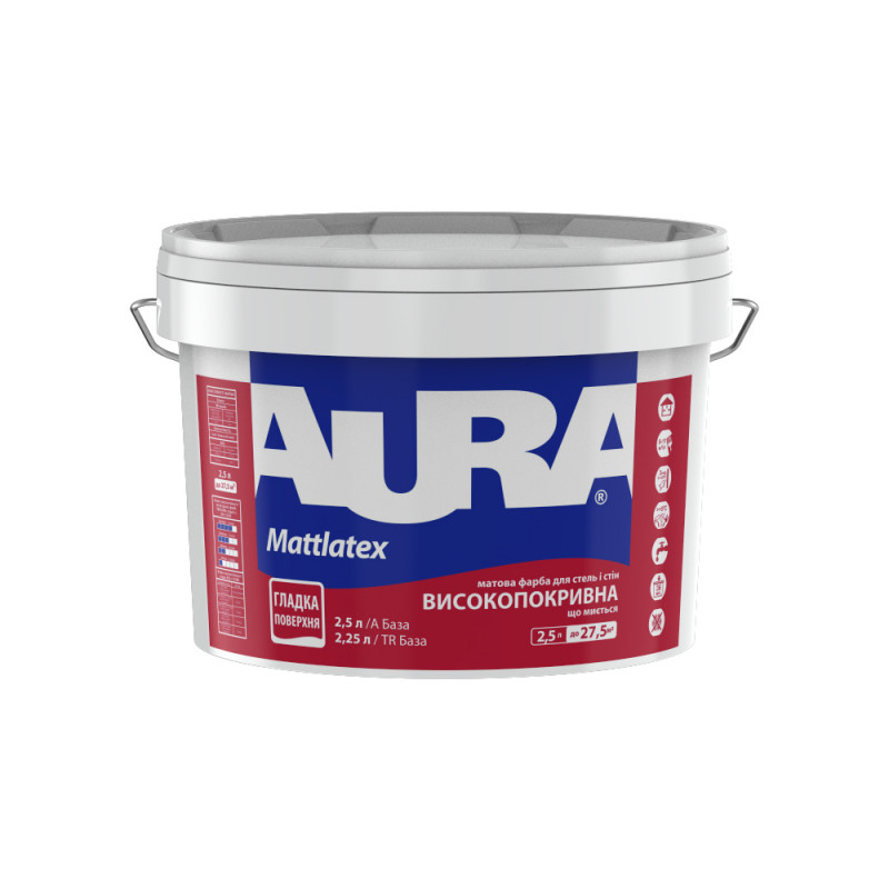 Краска AURA Mattlatex для потолков и стен моющаяся латексная матовая белая 2.5 л