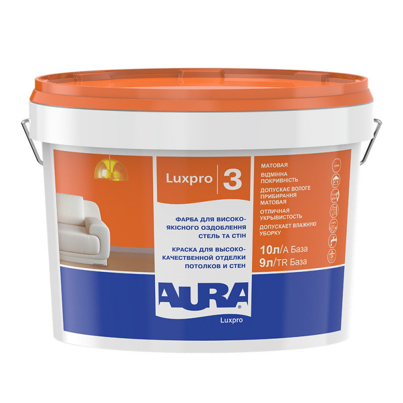 Краска акрилатная AURA Luxpro 3 для стен и потолков белая матовая 10 л