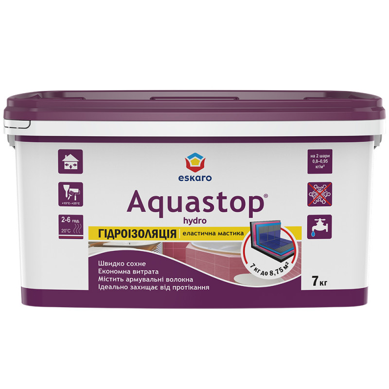 Гидроизоляция Eskaro Aquastop Hydro мастика перед плиточной облицовкой 7 кг