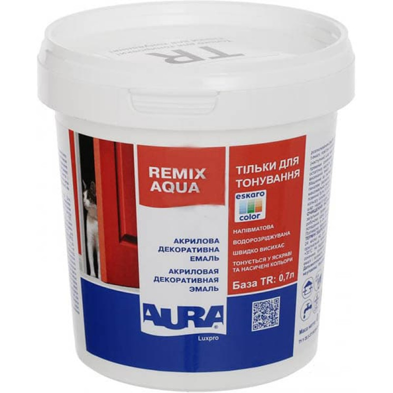 Акриловая декоративная эмаль Aura Luxpro Remix Aqua 30 полуматовая белая без запаха TR 0.7 л