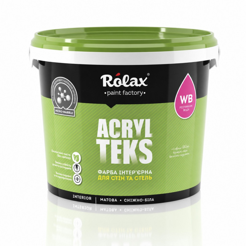 Краска интерьерная Rolax AcrylTeks белая матовая 1.4 кг