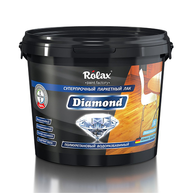 Лак паркетный полиуретановый водоразбавляемый Rolax Diamond полуматовый