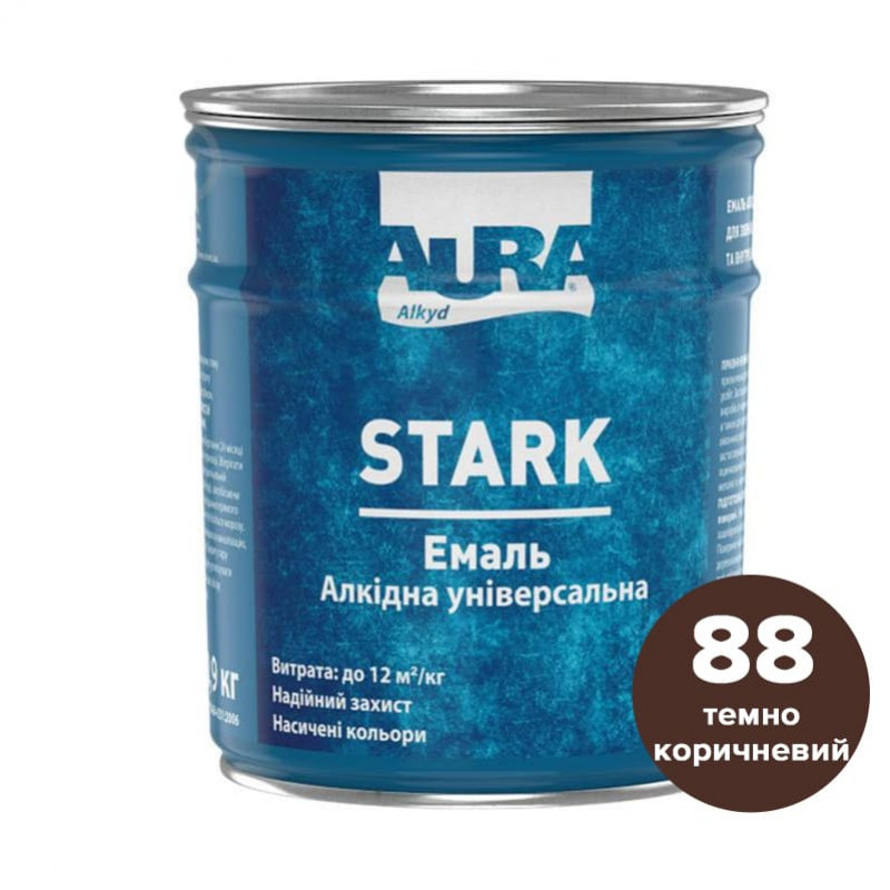 Емаль Aura® Stark алкідна універсальна №88 темно-коричневий глянець 0.9 кг