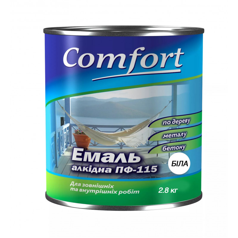 Алкидная краска эмаль ПФ 115 Comfort (PolyColor) белая 0.9 кг 2.8 кг