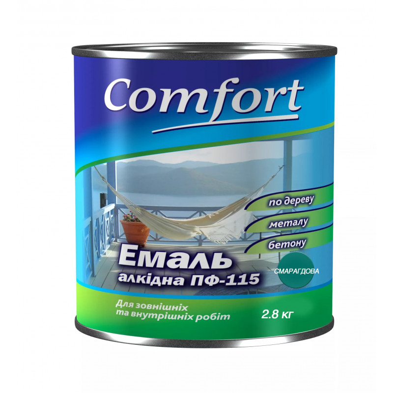 Алкидная эмаль краска Comfort (PolyColor) ПФ 115 изумрудная 0.9 кг 2.8 кг