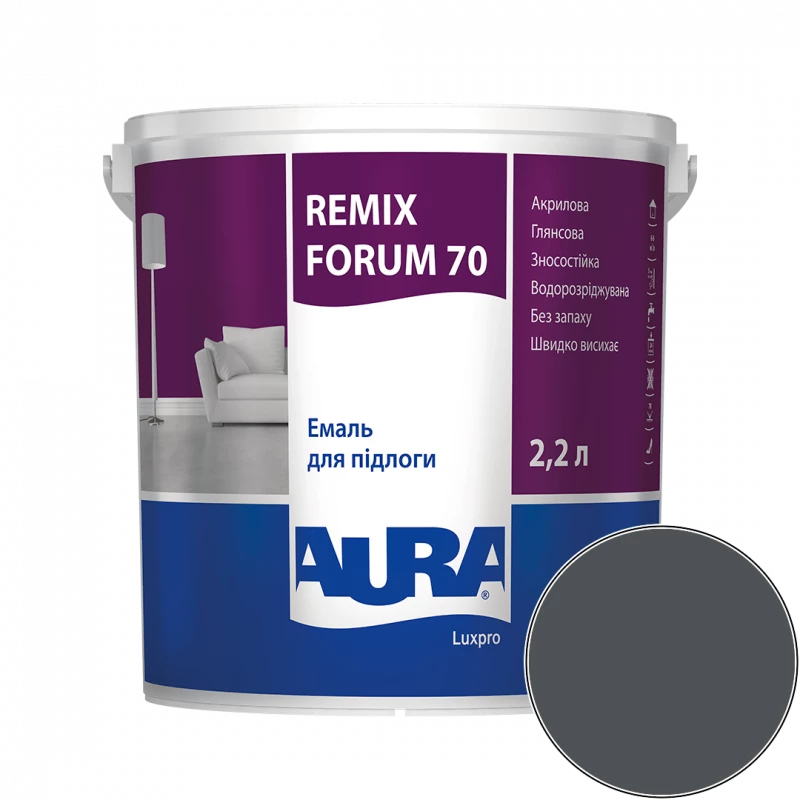 Емаль акрилова для підлоги Aura Luxpro Remix Forum 70 RAL 7016 (антрацитово-сірий) глянцева 2,2 л (2,7 кг)