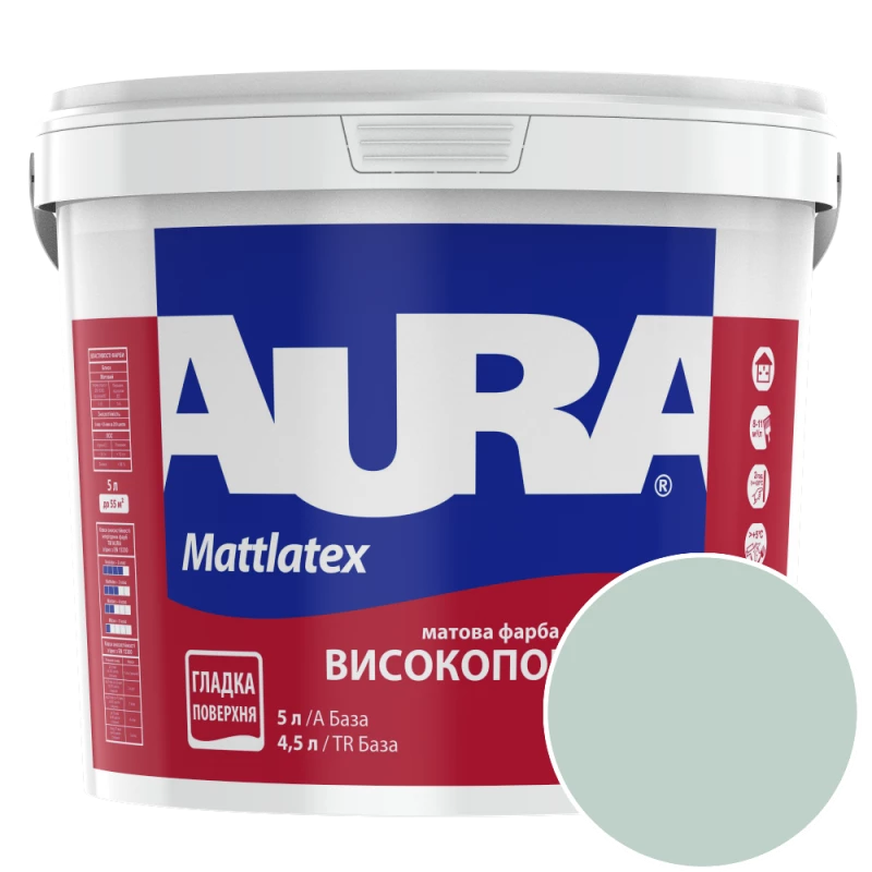 Фарба інтер'єрна миюча Aura Mattlatex NCS S 1510-B80G (світлий зеленувато-сірий) матова 5 л