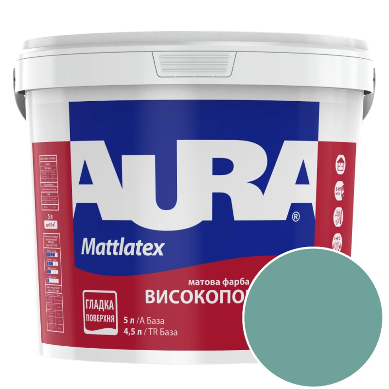 Фарба інтер'єрна миюча Aura Mattlatex NCS S 3030-B60G (смарагдовий) матова 5 л