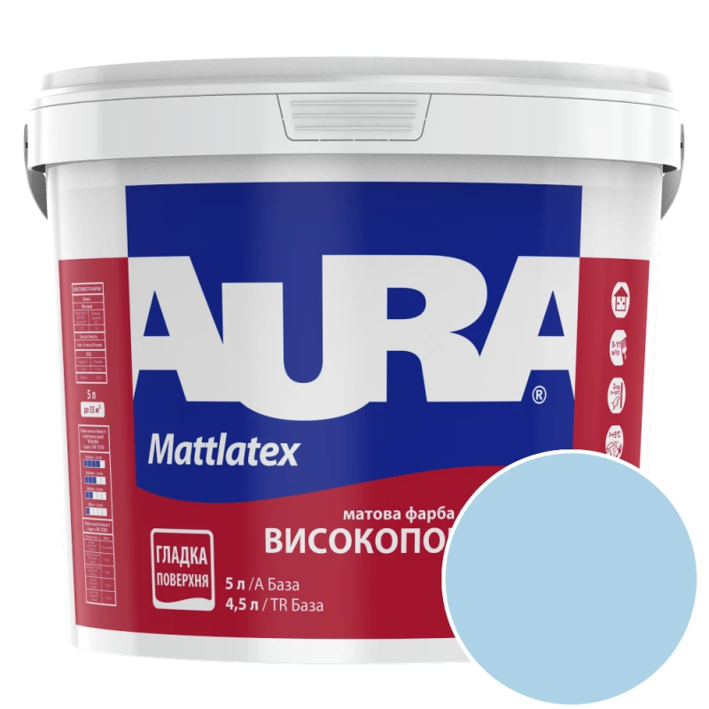 Фарба інтер'єрна миюча Aura Mattlatex NOVA S015 (світло-блакитний) матова 5 л