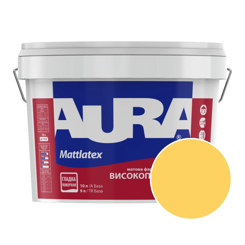 Краска интерьерная моющаяся Aura Mattlatex NOVA Y115 (золотисто-жёлтый) матовая 10 л