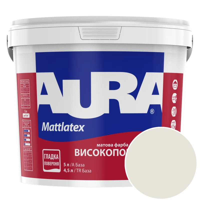 Фарба інтер'єрна миюча Aura Mattlatex RAL 100 90 05 (алебастровий) матова 5 л