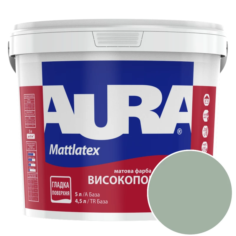 Фарба інтер'єрна миюча Aura Mattlatex RAL 150 70 10 (евкаліптовий) матова 5 л