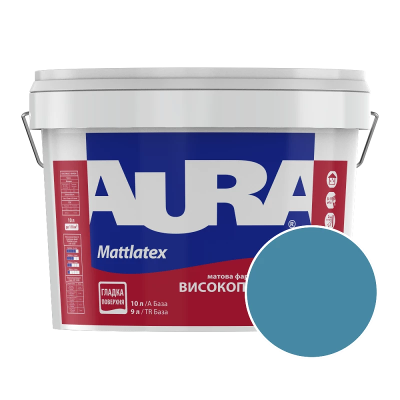 Краска интерьерная моющаяся Aura Mattlatex RAL 230 50 30 (глубокий бирюзовый) матовая 10 л