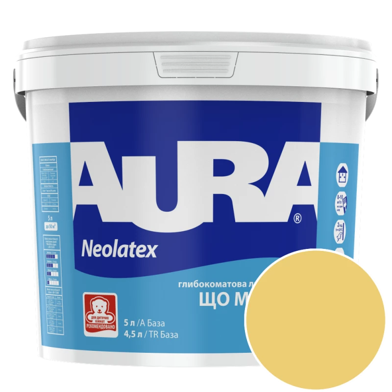 Фарба інтер'єрна латексна Aura Neolatex NCS S 1040-Y (золотисто-жовтий) глибокоматова 5 л