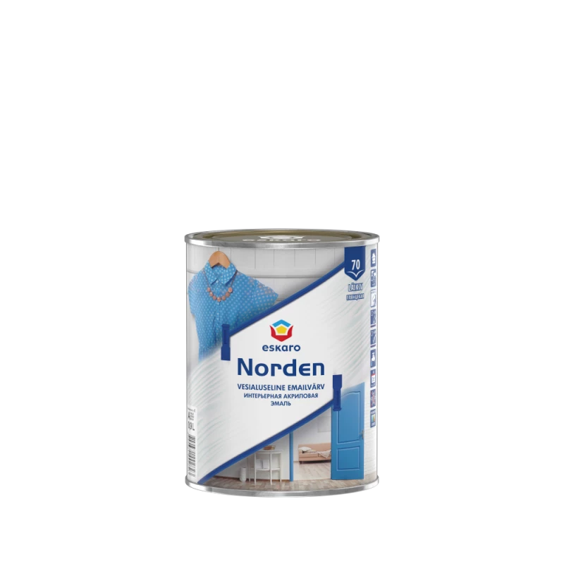 Эмаль акриловая Eskaro Norden 70 полуглянцевая Белая 0.9 л