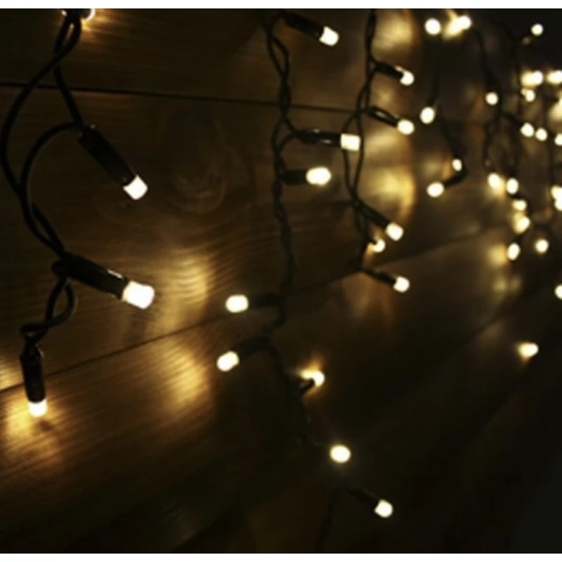 Наружная новогодняя гирлянда Бахрома 120 Led цвет теплый белый 5 м на черном кабеле
