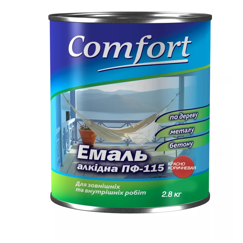 Емаль алкідна ПФ-115 Comfort червоно-коричнева глянцева 0.9 кг 2.8 кг