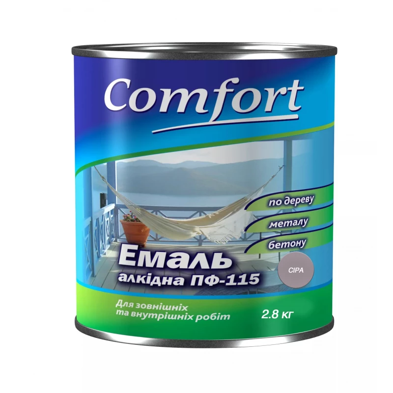 Емаль алкідна ПФ-115 Comfort сіра глянцева 0.9 кг 2.8 кг