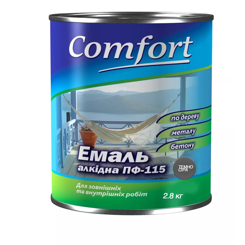 Емаль алкідна ПФ-115 Comfort темно-сіра глянцева 0.9 кг 2.8 кг
